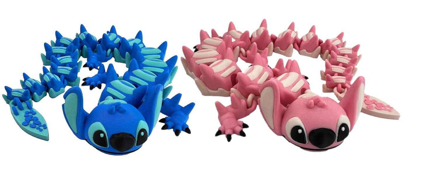 3D Printed Dragons; Pink and Blue Aliens