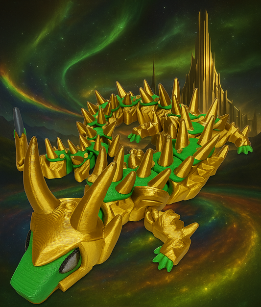 3D Printed Dragons; Green and Gold Trickster God